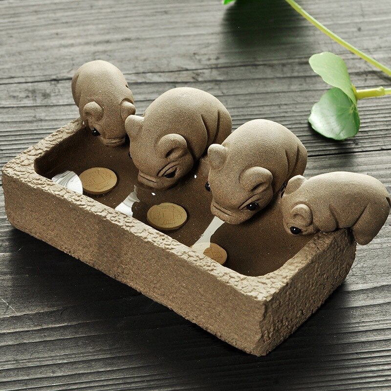 Keramik Tee Haustier vier kleine schweine trinken wasser ornamente Schweinchen Tee haustier Tee zeremonie zubehör