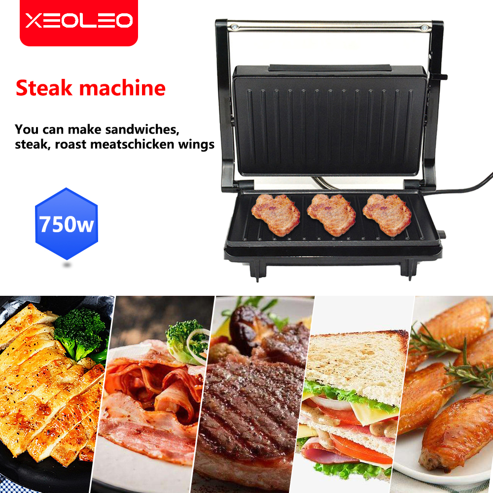 XEOLEO Panini Sandwich Hersteller Frühstück Maschine Mini Grill Wurst Haushalt Burger Toast Steak Grill Kochen Utensilien 750W