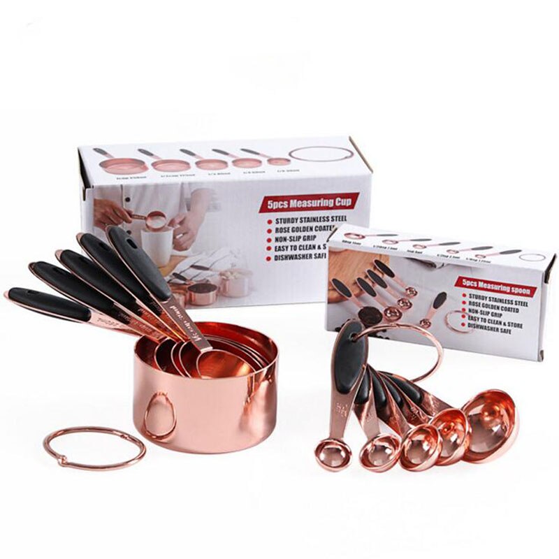 Starke Edelstahl Messlöffel Rose Gold Backen Werkzeug Küche Backen Barmann Skala Kochen Werkzeug einstellen