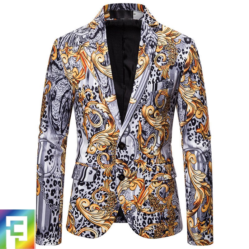Männer Kleid Partei Anzug Jacke Bordstein Revers schlank passen Zwei Geschmack Stilvolle Blazer Digital drucken Mens Bankett Hochzeit Anzug