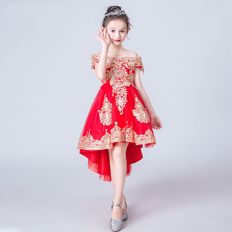 sommer Neue Stil Mädchen Prinzessin Felsen verrotten aus-Schulter nachlaufen Formale Kleid Mädchen Abendkleid Mädchen'S geschwollen Garn