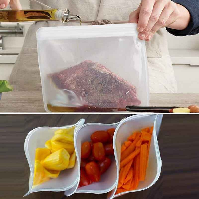 12 Teile/satz Lebensmittel Tasche matt PEVA Silikon Lebensmittel Frisch-Halten Tasche Wiederverwendbare Gefrierschrank Tasche Dicht oben Obst Mittagessen Kasten