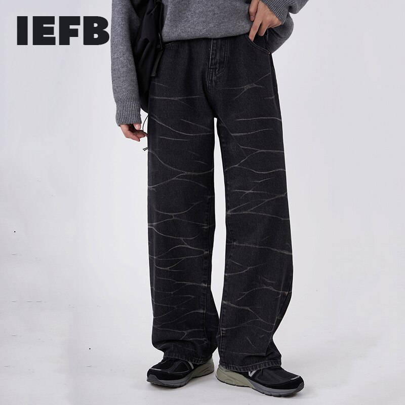 IEFB Koreanische Streetwear Strght Hosen Für Männliche eins Flut verlieren Jeans männer lässig Paar Jahrgang drucken Denim Hosen