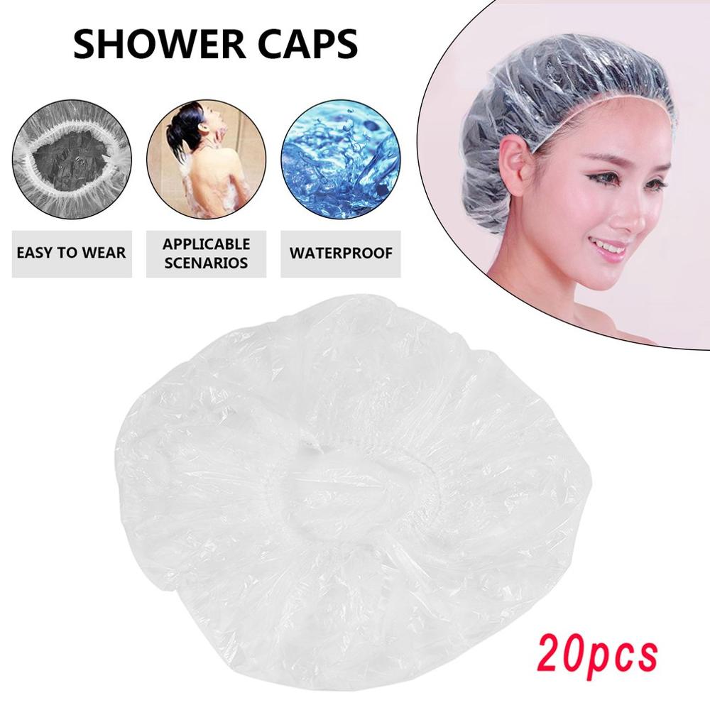 20 stücke Dusche Kappen Einweg transparent Spa Hüte eins-aus elastisch Dusche bat Kappe Wasserdicht Show Hüte für Haar Salon Hause
