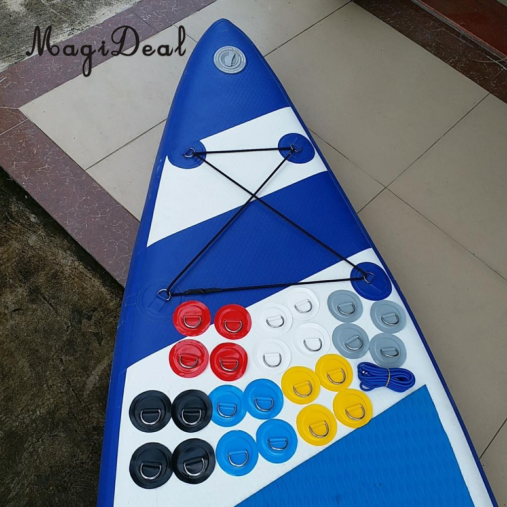 4Stck PVC Schlauchboot aufstehen Paddleboard Edelstahl D-Ring Runde Patch Pad & Elastische Schock Schnur-verschiedene Farben
