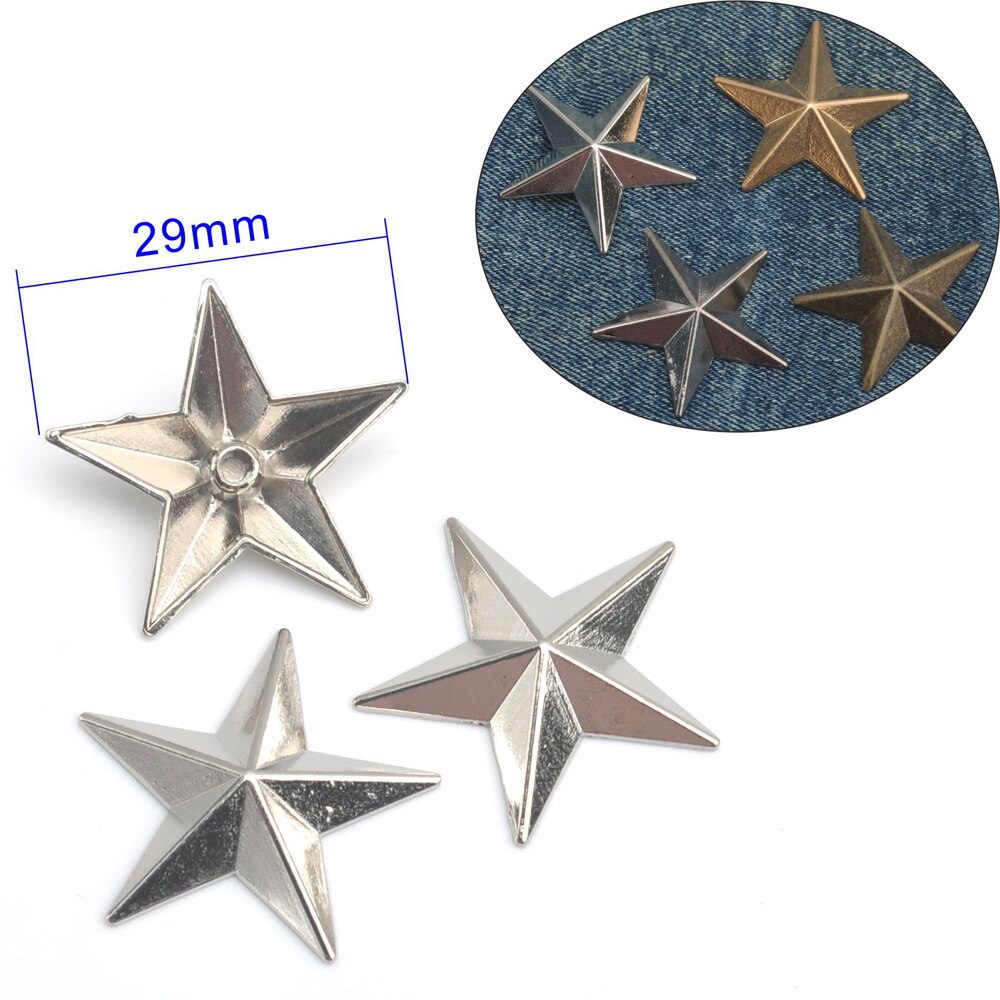 60 sätze/los 29mm große zink legierung metall nieten Stern Jeans bekleidung nieten Alaun nagel Nickel, schwarz, Gold Bronze- freies ZD-026