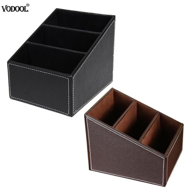 3 zellen PU Leder Schreibtisch Lagerung Organizer Telefon Halfter Schreibwaren Kasten machen-hoch Kosmetische Veranstalter Schreibtisch oben fallen Büro
