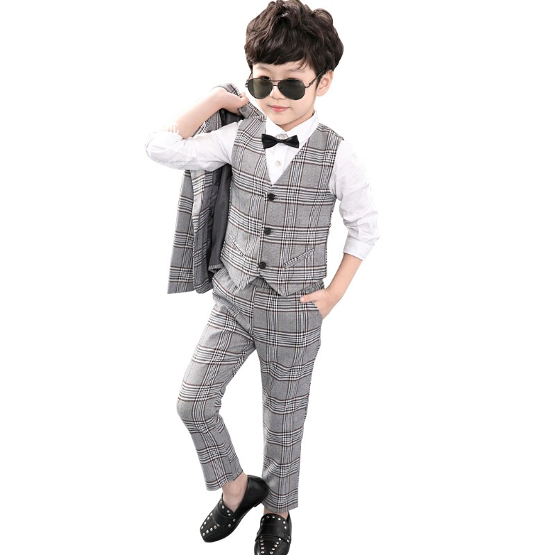 anzug für Jungen Karierten Anzug 3 Stück Junge Art Hochzeit Kontrollen freundlicher Anzüge Formales Kleid Anzug freundlicher 3 stücke (Blazer + Weste + Hosen)