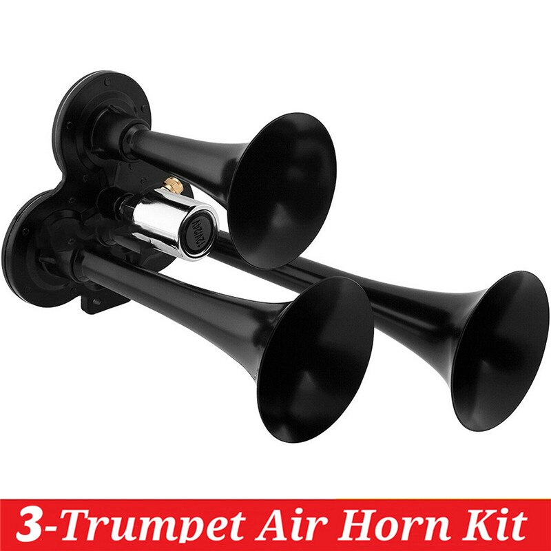 12V/24V 3-trompete Luft Horn 300DB Silber Zink-legierung Verchromt 3-Trompete Zug Auto Luft Horn Bausatz für Lkw Autos Autos