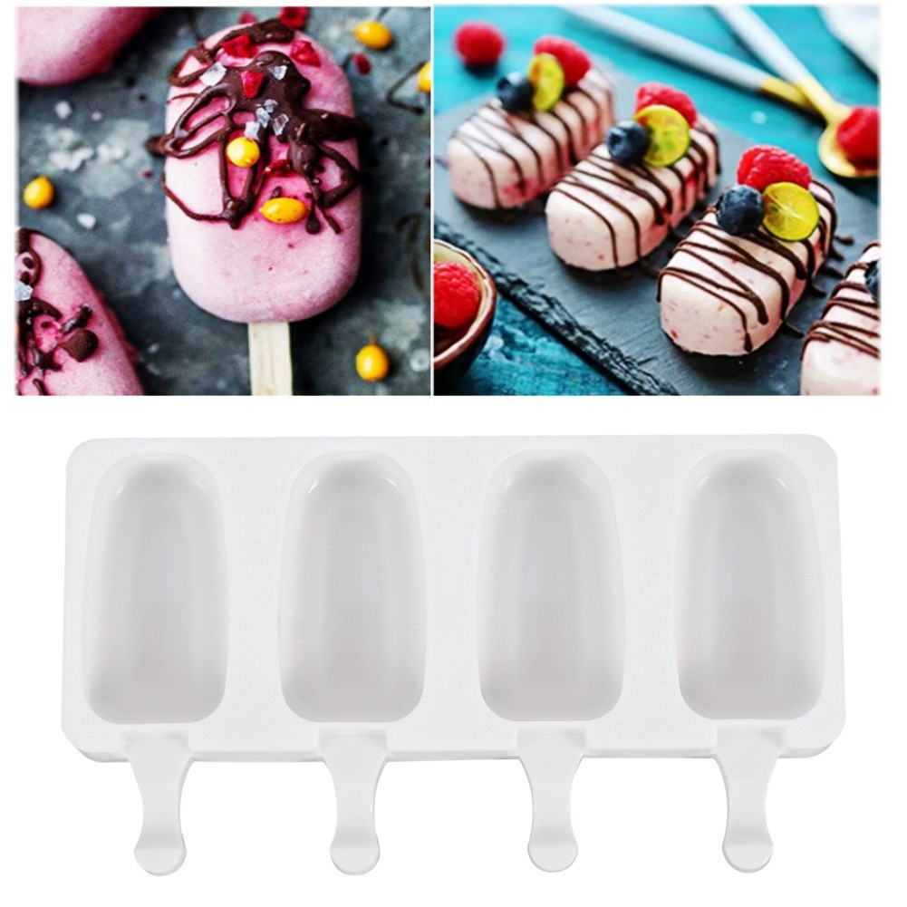4 zell Silikon Eis Schimmel Popsicle Formen Eis Würfel Tablett DIY Hausgemachte Obst Saft Nachtisch Eis Pop Hersteller Schimmel mit Stöcke