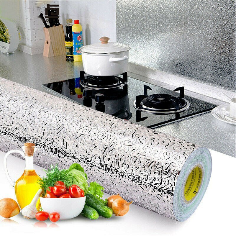 Küche Zubehör Mehrzweck Öl nachweisen Selbst Klebstoff Aluminium Folie Küche Aufkleber Wasserdicht Tapeten Für Hause Gerät