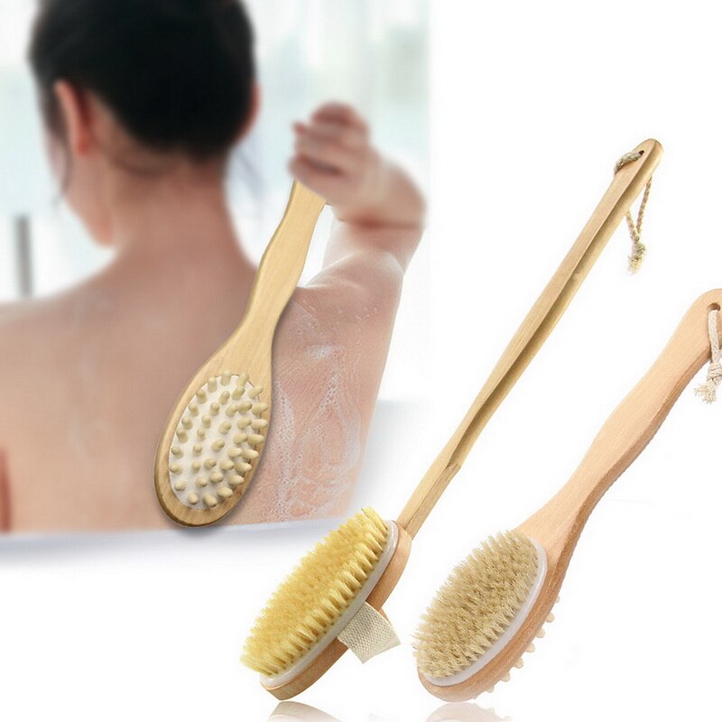 Schlecht Körper Pinsel Langen Griff Schlecht Natürliche Borsten Pinsel Peeling Massagegerät Mit Holzgriff Trockenen Bürsten Dusche Werkzeug