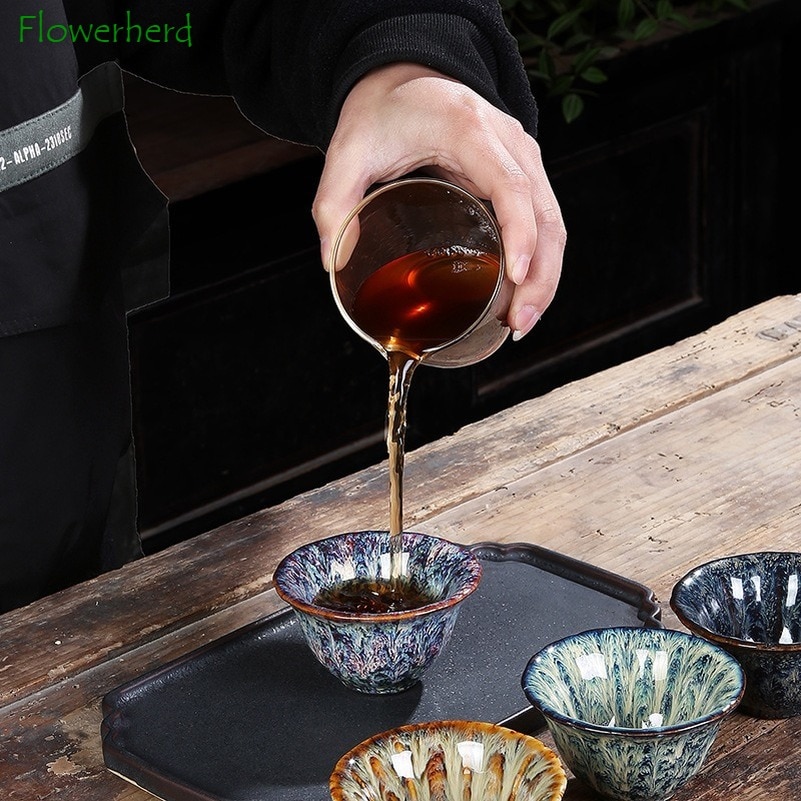 Porzellan Keramik Tee Tasse Schüssel Teegeschirr Tee-einstellen Tasse Ofen Geändert Tianmu Glasur Tee Meister Einzigen Tasse Kleine Tee Tasse Hütte Sieben Farbe