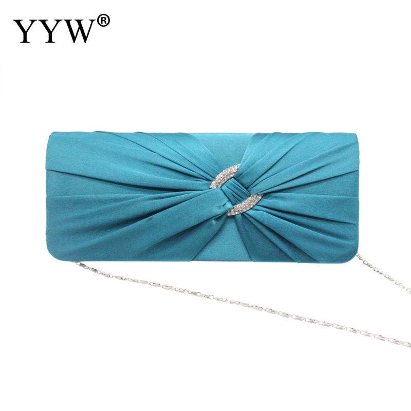 Blau die Seide Frauen Abend Strass Falten Umschlag Handtasche Party Braut Kupplung Geldbörse Schulter Hochzeit Party Kleid Handtasche Handtasche