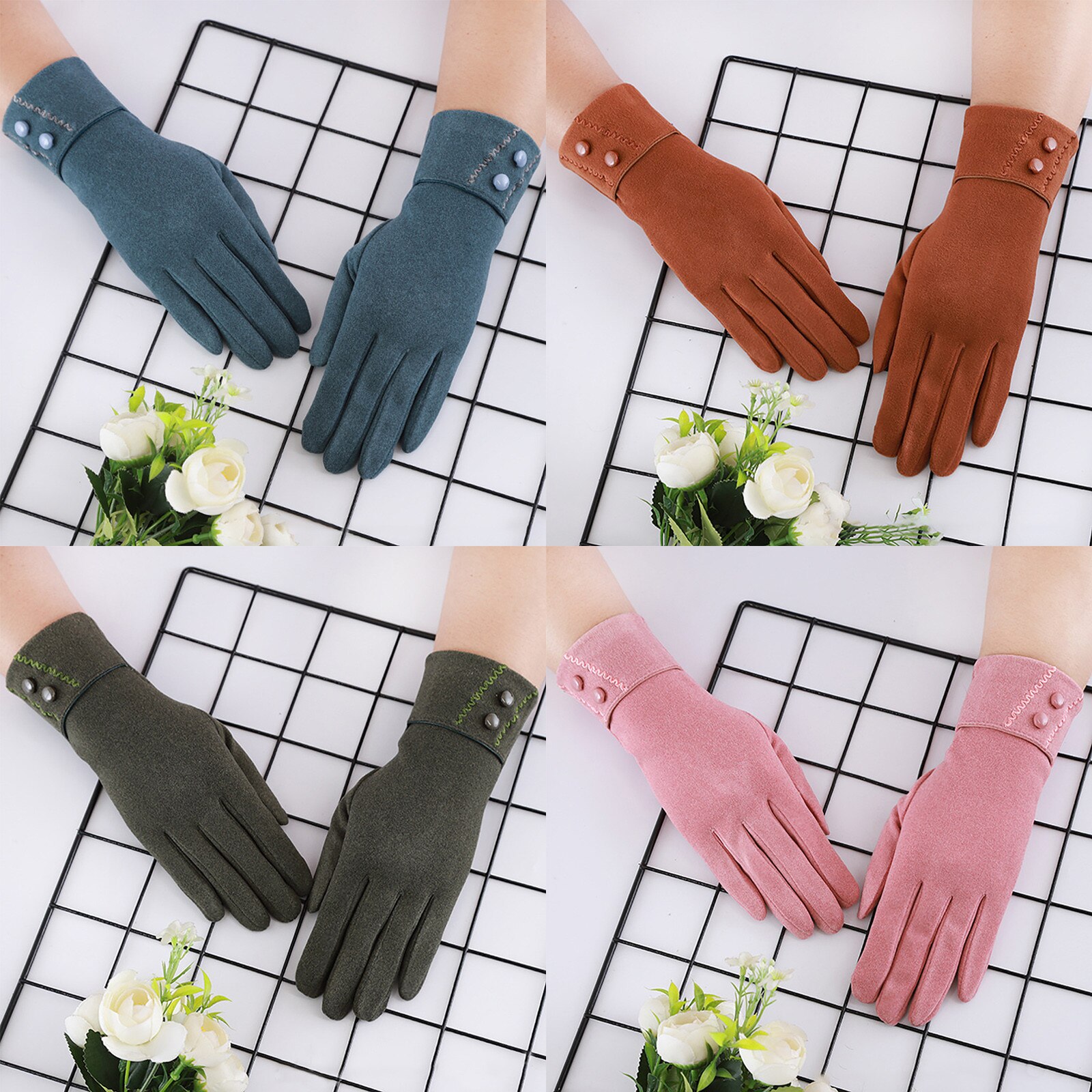 Frauen Einfarbig Winter Voll Finger Handschuhe draussen Samt Handschuhe warm Gefüttert Touchscreen Nicht-Unterhose Baumwolle handschuhe