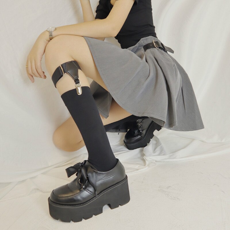 Boussac Metall Ring Bowtie hoch Hacke Frauen Pumpen klobig Ferse Plattform Oxfords Schuhe für Frauen Schwarz Punk Gothic Schuhe Frauen