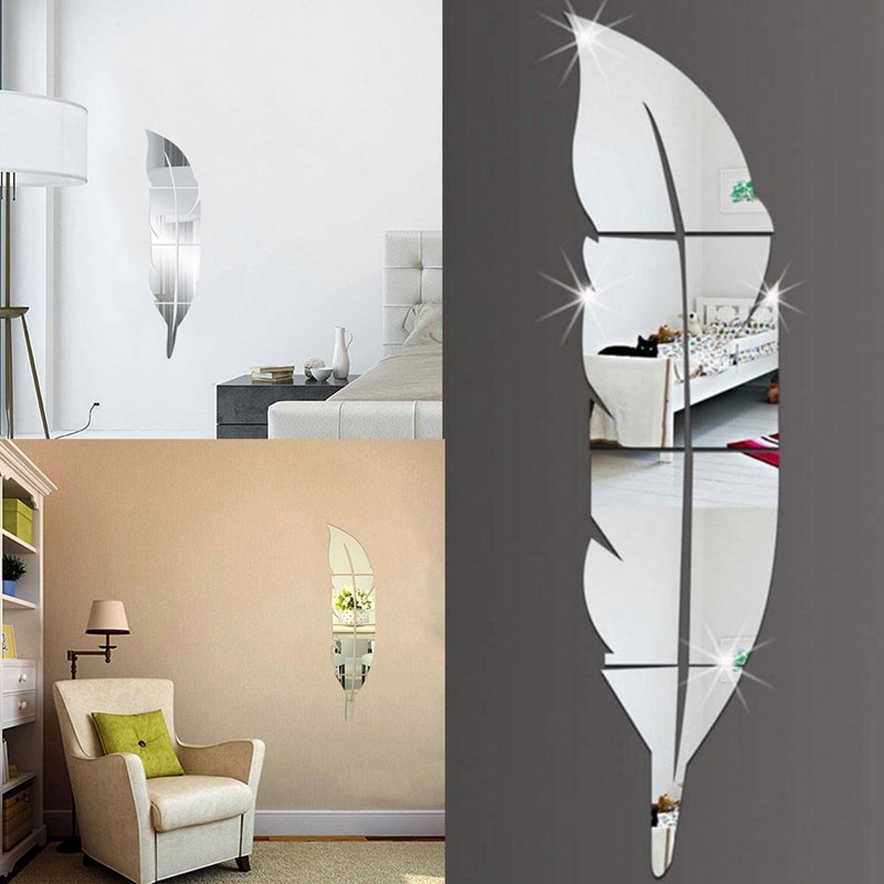 DIY Feder Feder 3D Spiegel Zauberstab Aufkleber für Wohnzimmer Kunst Heimat Dekor Vinyl Aufkleber Acryl Aufkleber Wandbild Zauberstab Dekoration
