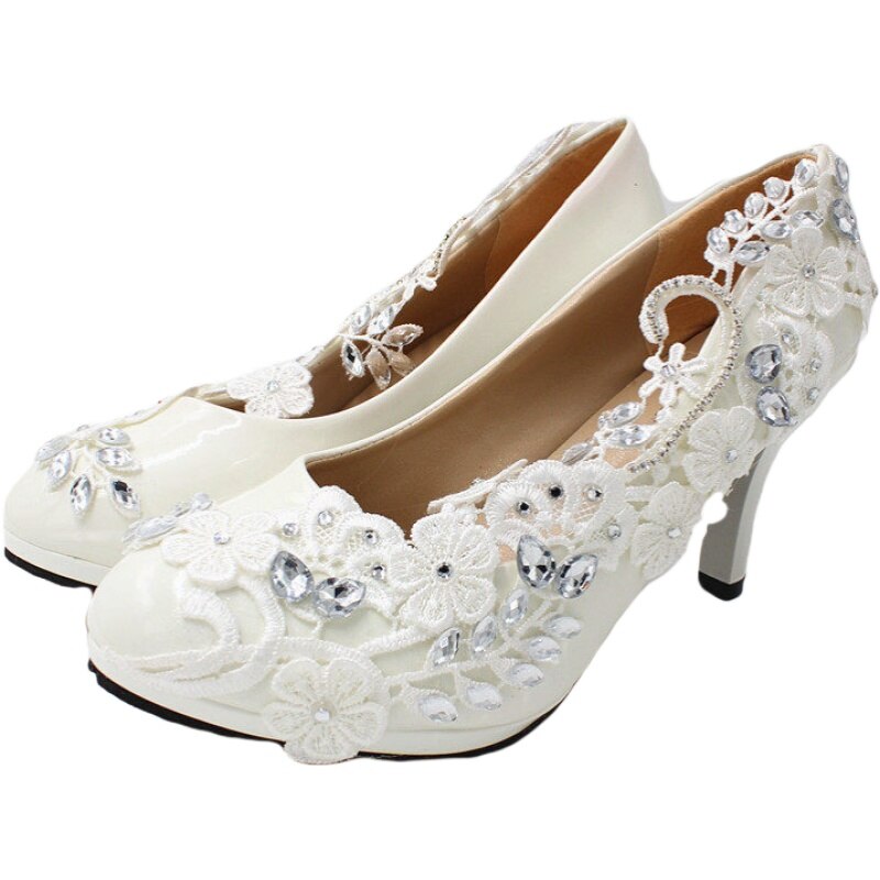 Frauen hoch Fersen Hochzeit schuhe spitze weiß hochzeit schuhe schöNe frauen schuhe zapatos de mujerBH0710