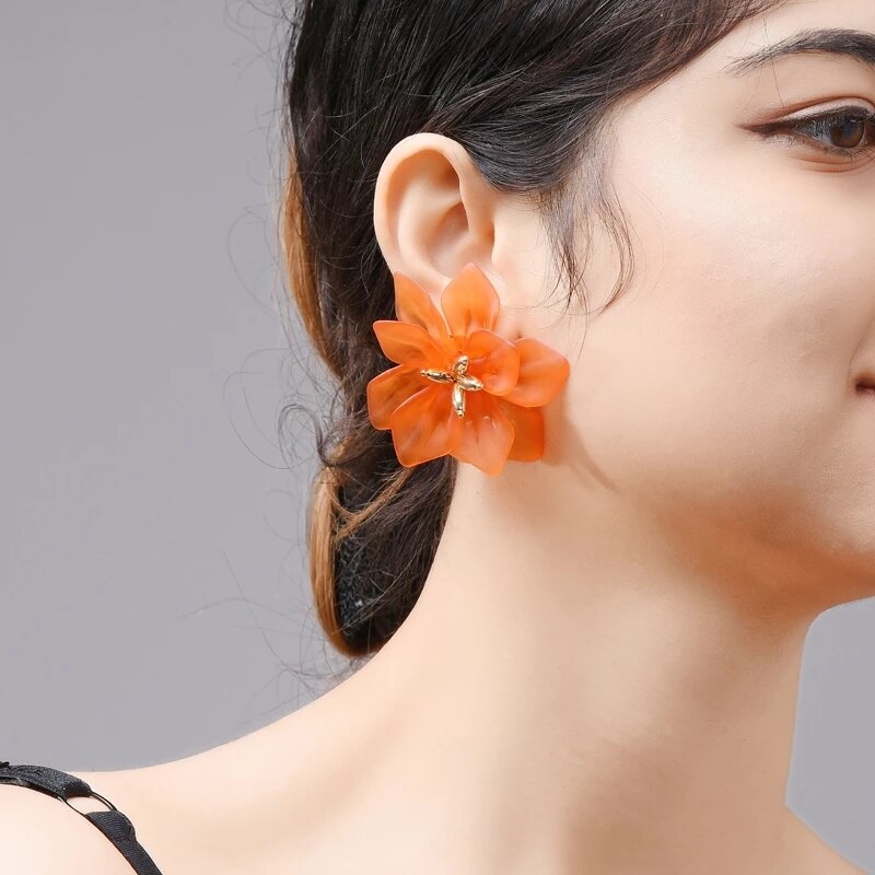 Übertreibung Blume Ohrringe Frauen Acryl groß Weiß Orange Grün Blume Ohrringe