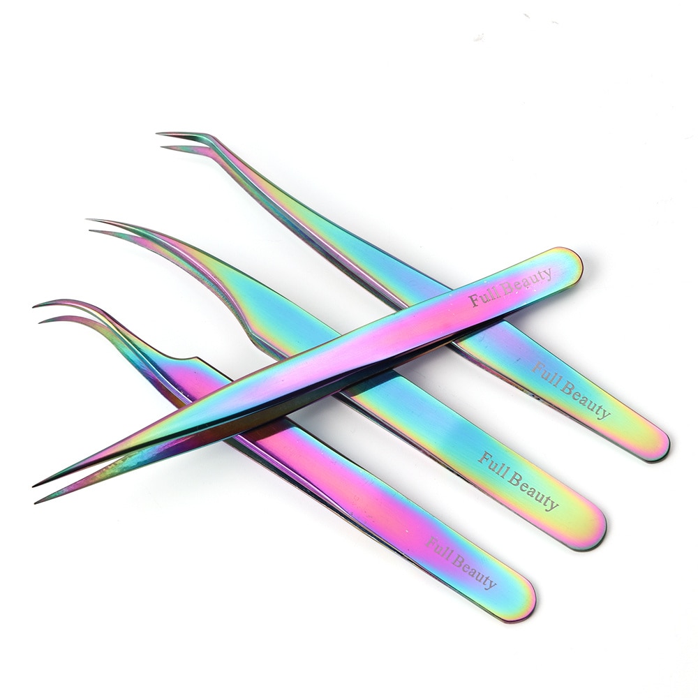 1Stck Anti-statische Edelstahl Pinzette Professionelle Augenbraue Clips Regenbogen Wimpern Verlängerung Pinzette machen-hoch Werkzeuge GLFBT1-4