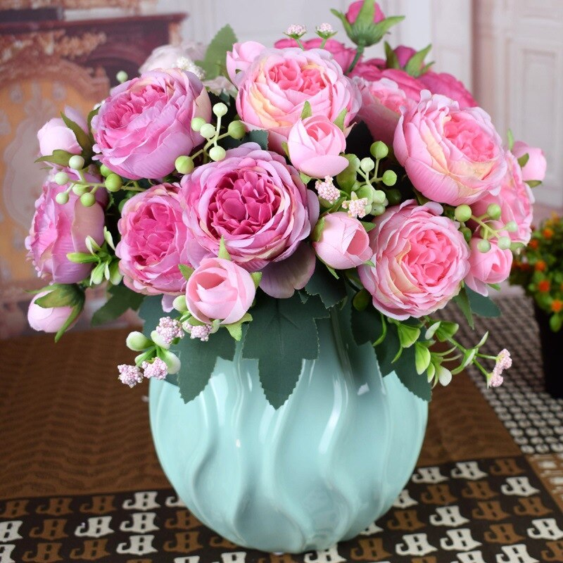 neue künstliche blumen verziert rosa pfingstrosen | kleine die Seide rosen sträuße, blumen blühende zu bankette, herbst hochzeit dezember