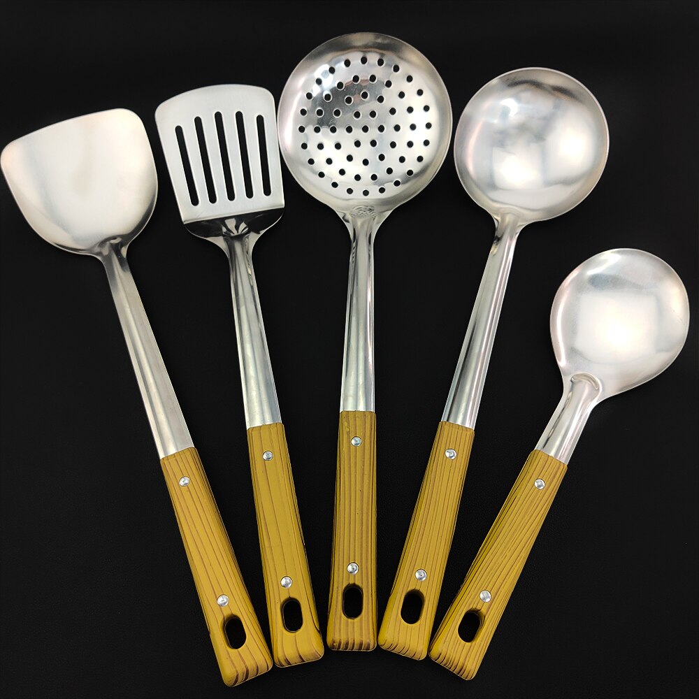 Kochgeschirr Werkzeuge 5 teile/satz Edelstahl Geschirr mit Lange Griff Spachtel Suppe Pfannen Geschirr Utensilien für Moderne Kochen