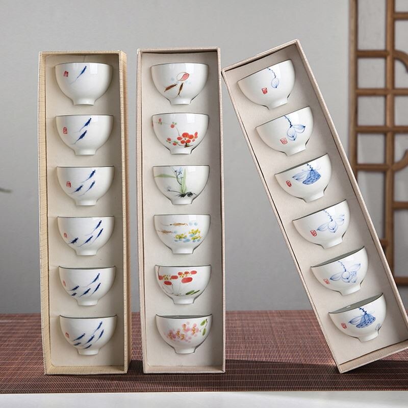 Hand Bemalt Keramik WeißWare Tee Tasse Gesetzt Keramik Kung Fu Tee-einstellen Teetasse Besitzer Persönliche Einzigen Tasse Kleine Tee tabelle einstellen Kasten