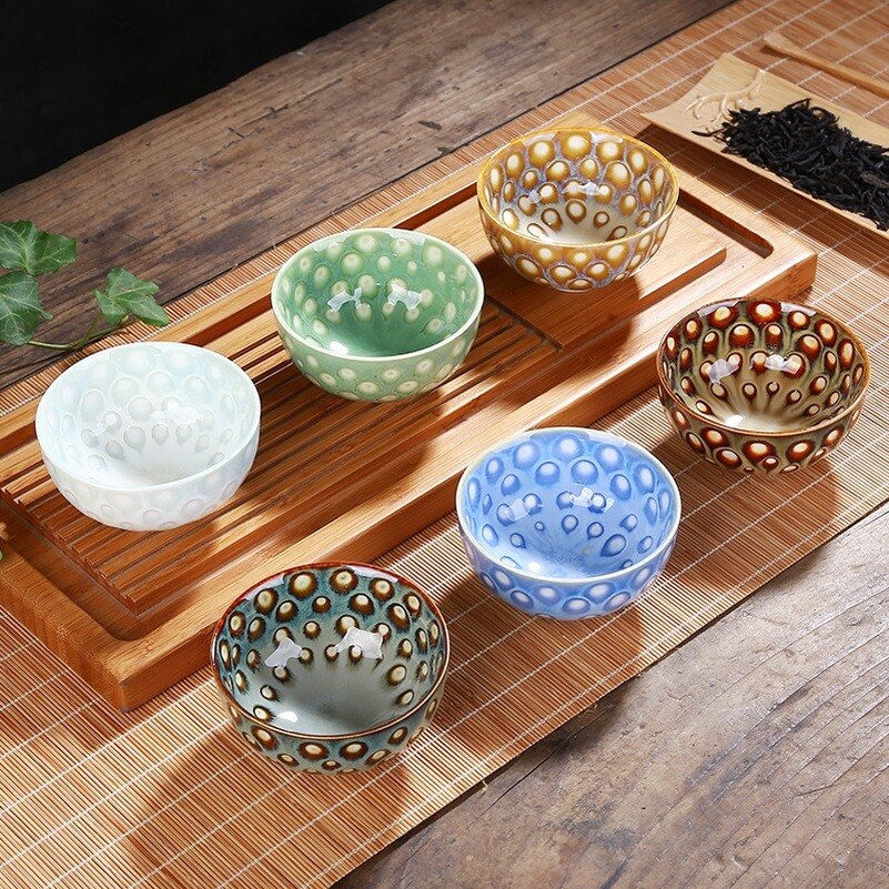 Keramik Porzellan Tee Tasse Schüssel Teegeschirr Kung Fu Tee Tasse Ofen Ändern Tianmu Glasur Bunte Pfau Tasse Kung Fu Tee Tasse einstellen