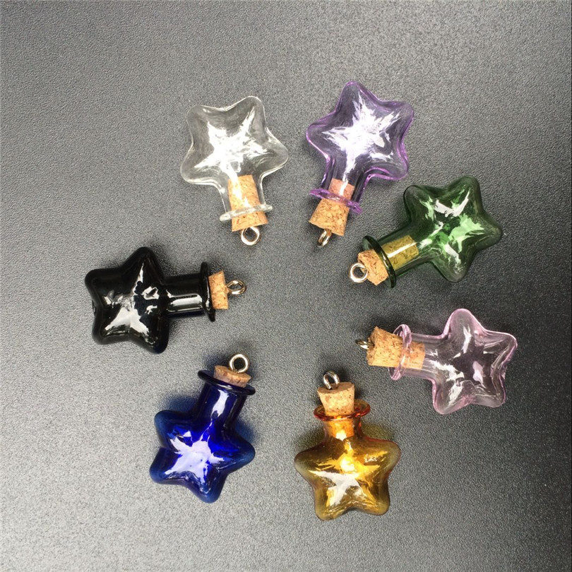 Mini Glas Sterne Anhänger Flaschen Mit Metall-schleife Farben Kunst Flaschen Handgemachte Hochzeitsgeschenk Nette Flaschen mischen 7 Farben Geben