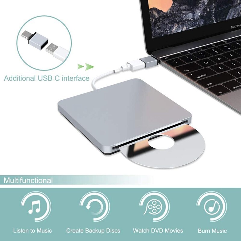 Externe CD DVD Stock Ultra-Dünne USB CD DVD Brenner CD DVD Spieler für Laptop Mac Schreibtisch