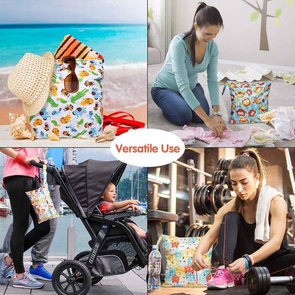 5Stck Wasserdicht Wiederverwendbare Nass Trocken Windel Baby Tuch Taschen mit Taschen Mit Reißverschluss Strand Schwimmbad Tasche mit Ebene aufbringen (3 größen)