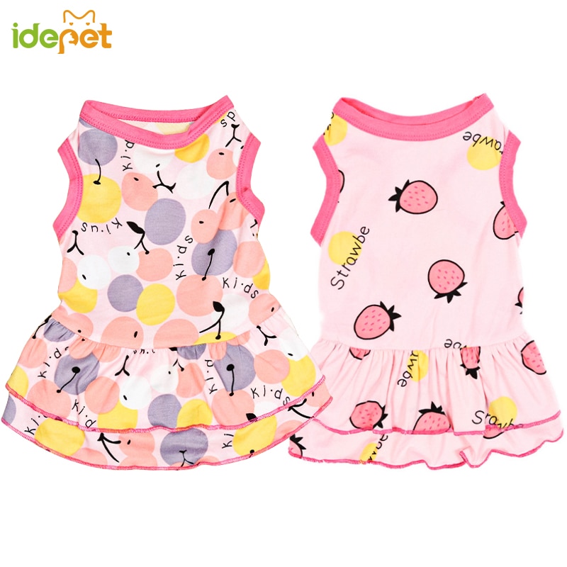 Rosa Erdbeere Haustier Katze Kleider Hund Kleidung Blumen- Felsen Für Kleine Mittelgroße Hunde Kleid Kirsche Katze Weste Frühling Sommer Haustier supples