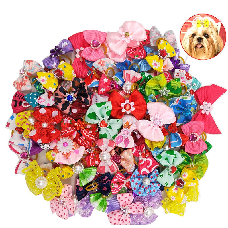 20 stück Nette Band Haustier Haar BöGen Elastische Gummiband Hund Haar Zubehör Katze Haar Blume Haustier Foto Requisiten Weihnachten