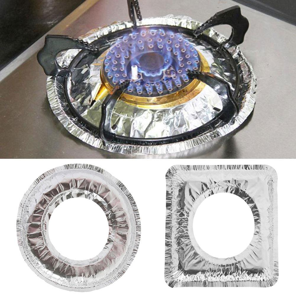 10Stck Aluminium Folie Papier Gas Herde Herde Protektoren Abdeckung Pad Pergament Aluminium Folie Papier Küche Reinigung Zubehör