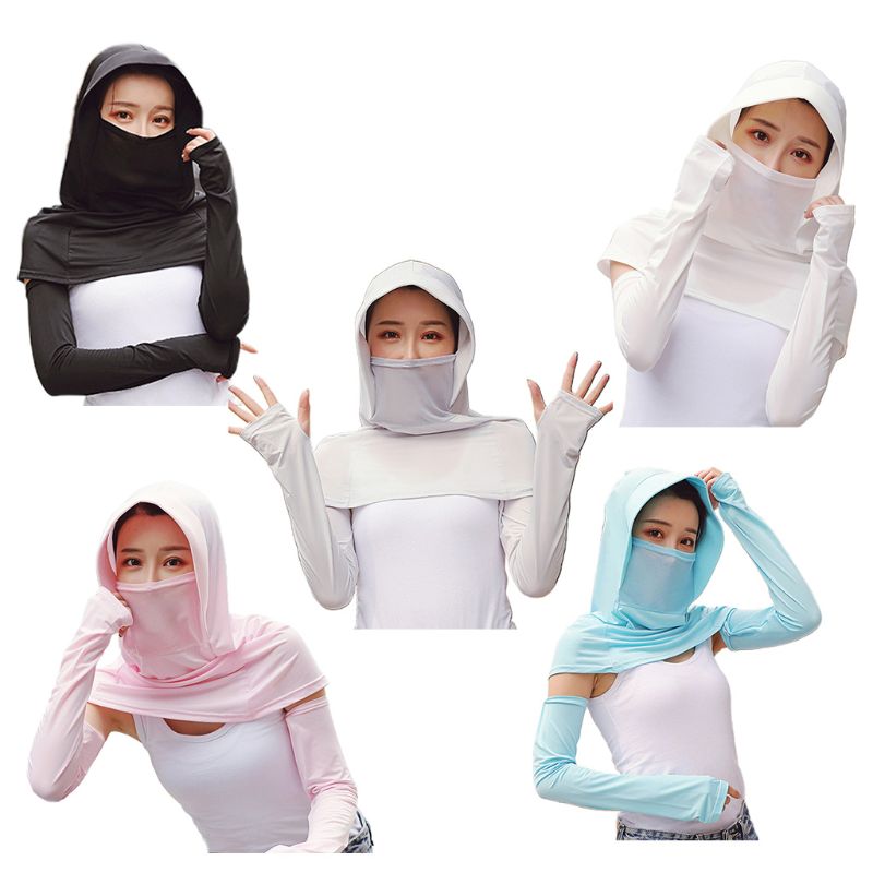 1 einstellen Frauen Eis Seide Sonnencreme Schirmmütze Schal Kap Gesicht Maske mit Arm Ärmeln draussen Reiten Hals Gamasche Schal hoodie Hütte