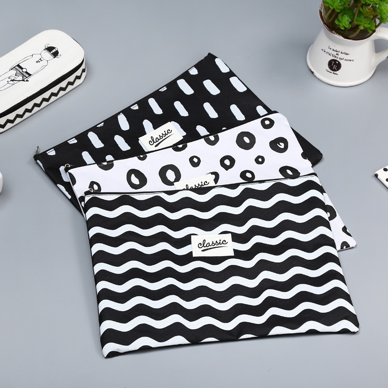 1X Koreanische Weiß & Schwarz A4 B6 Leinwand Oxford Dokument Tasche Stift Tasche Geschäft Aktentasche Datei Ordner für Papiere Schüler schreibwaren