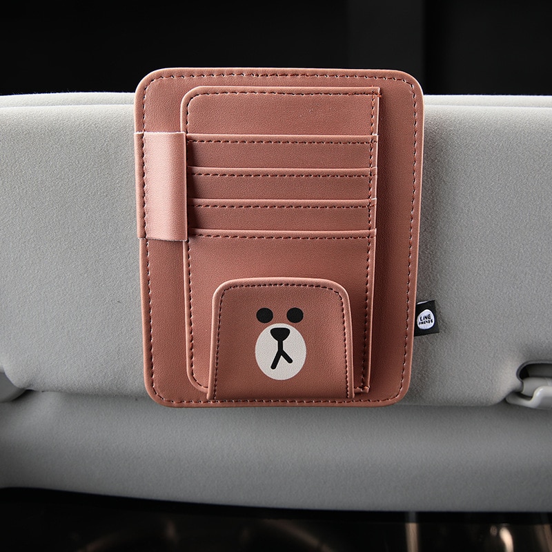 Auto Sonnenblende Lagerung Organizer Multifunktionale PU Bär Braun Auto Lagerung Tasche Auto Fahrkarte Karte Halfter Styling Auto Zubehör