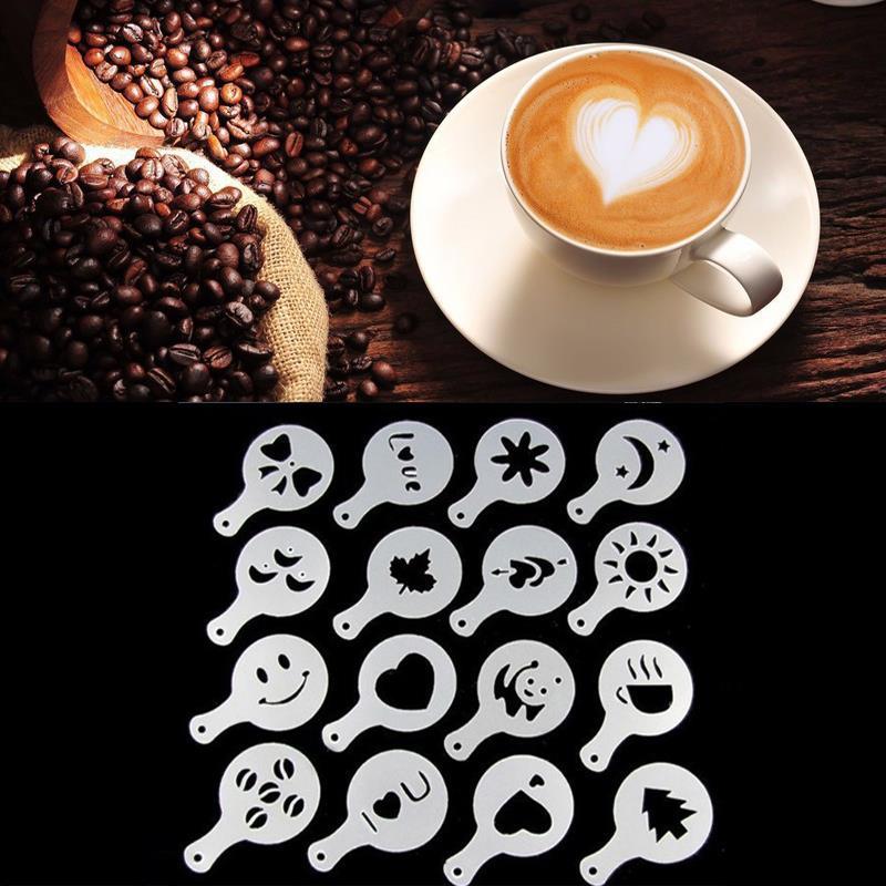 16 Teile/satz Kunst Kaffee Schablonen Kaffee Werkzeug Shaker Schokolade Latte Latte Formen Dekorieren Formen Dekorieren