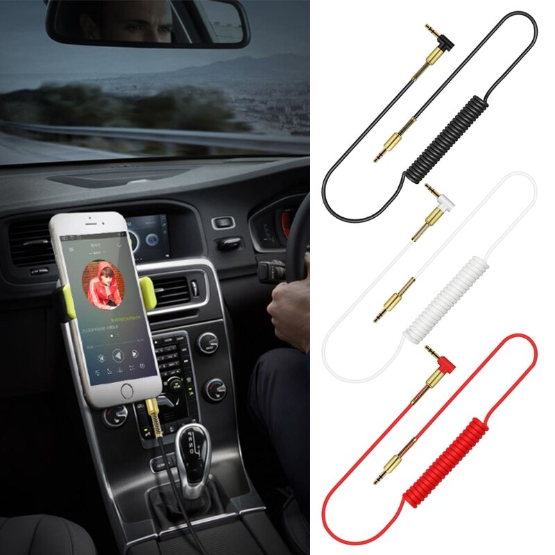 3,5mm Stecker Auf Stecker 90 Grad Winkel Aux Frühling Kabel Für Auto Stereo MP3 PC 1XCF