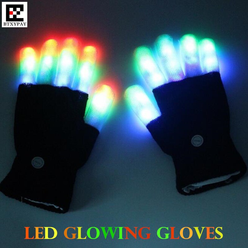 2 Paare Halloween Cosplay Rave LED Leucht Handschuhe Bunte Licht Gestrickte Handschuhe Finger glühend Blinkt unisex Skelett Handschuhe