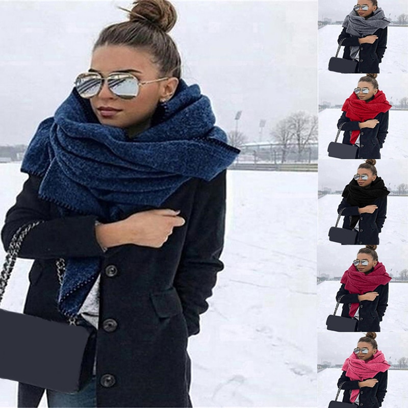 Hallo-Technik 200cm Herbst Winter Frauen Einfarbig Vlies Schal warm Schal Außen Hals wickeln Schals 6 Farben