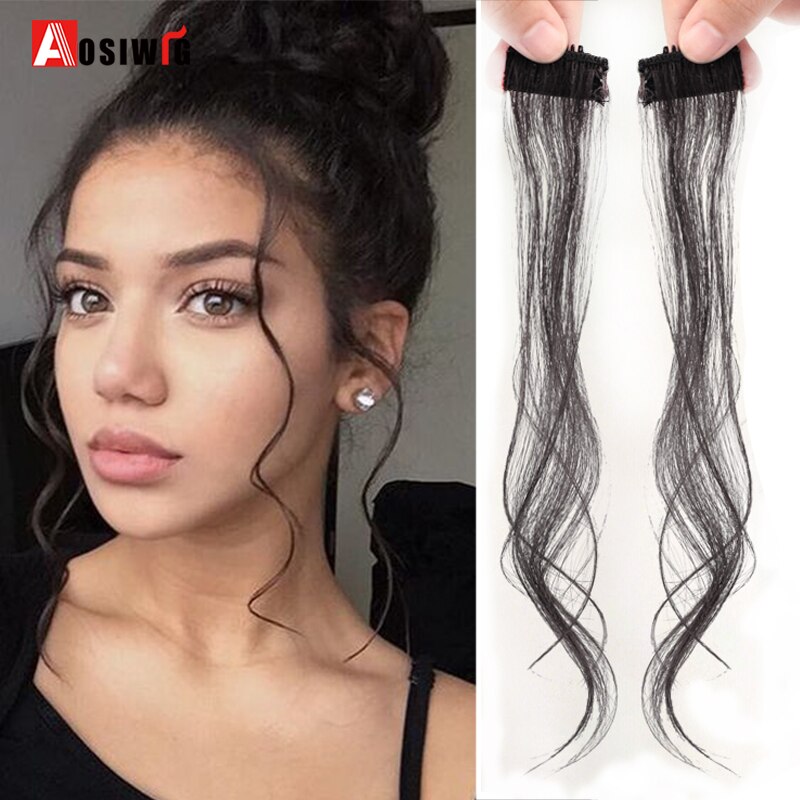 AOSIWIG Schwarz Braun Wellenförmige Synthetische Pony Mittleren Teil Haarteile Hohe Temperatur Faser Clip-in Haar Erweiterungen Für Frauen Party