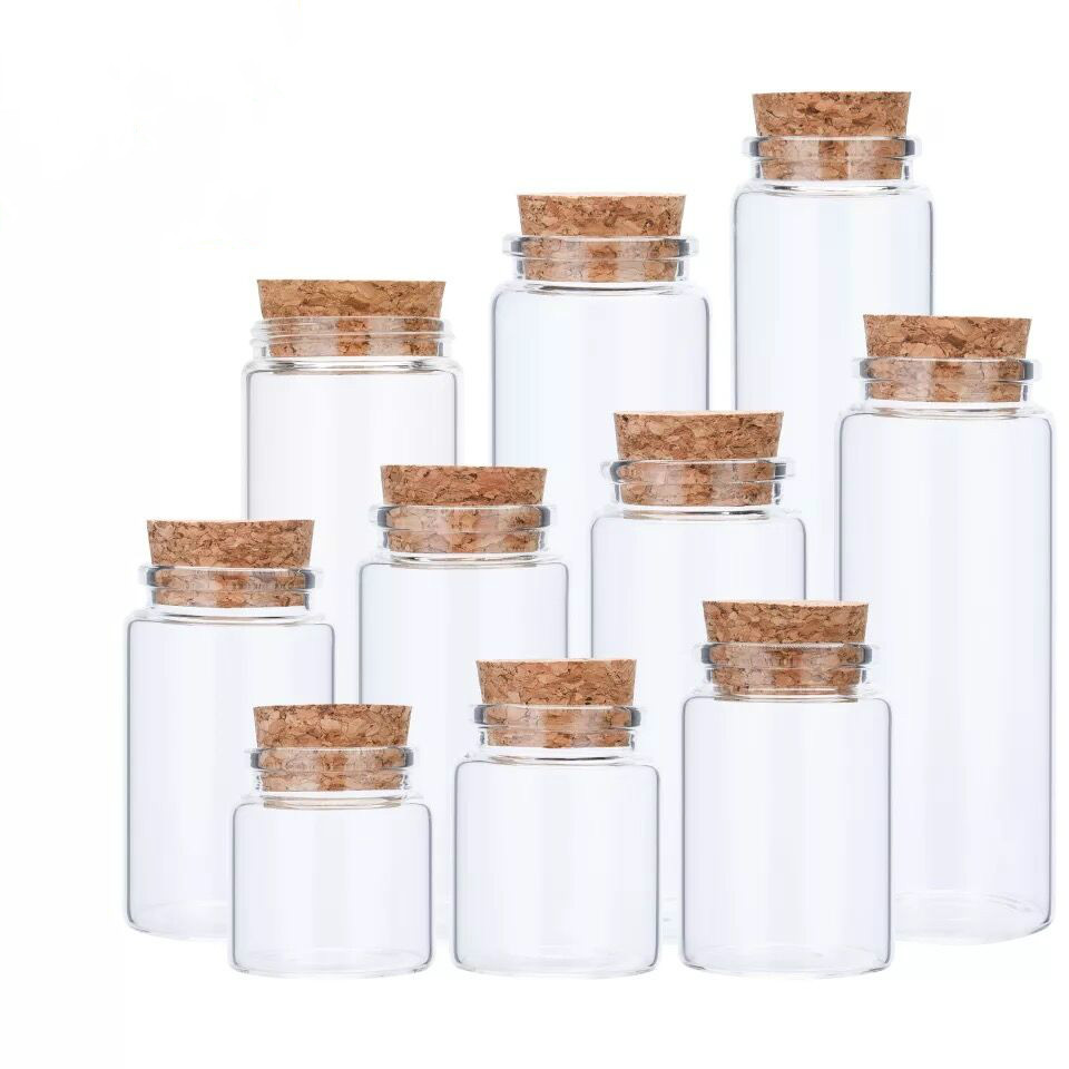 8Stck 50/60/90/100/120/150/200/240ml Glas Flaschen mit Korken Leere würzen Flaschen Gläser Handwerk Fläschchen Lagerung Flaschen