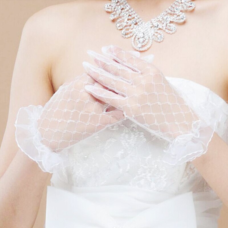 Kurze Braut Hochzeit Handschuhe Spitze transparent Frauen Handschuhe UV nachweisen Sommer Weiß Frauen Party Finger Handschuhe Zubehör Neue