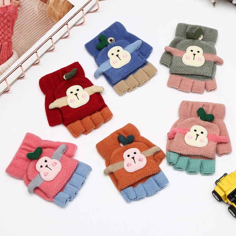 Karikatur Baby Handschuhe Junge Mädchen Winter Gestrickte Handschuhe Warme Cabrio kippen oben Fingerlose Fäustlinge Handschuhe für freundlicher Kleinkind Art