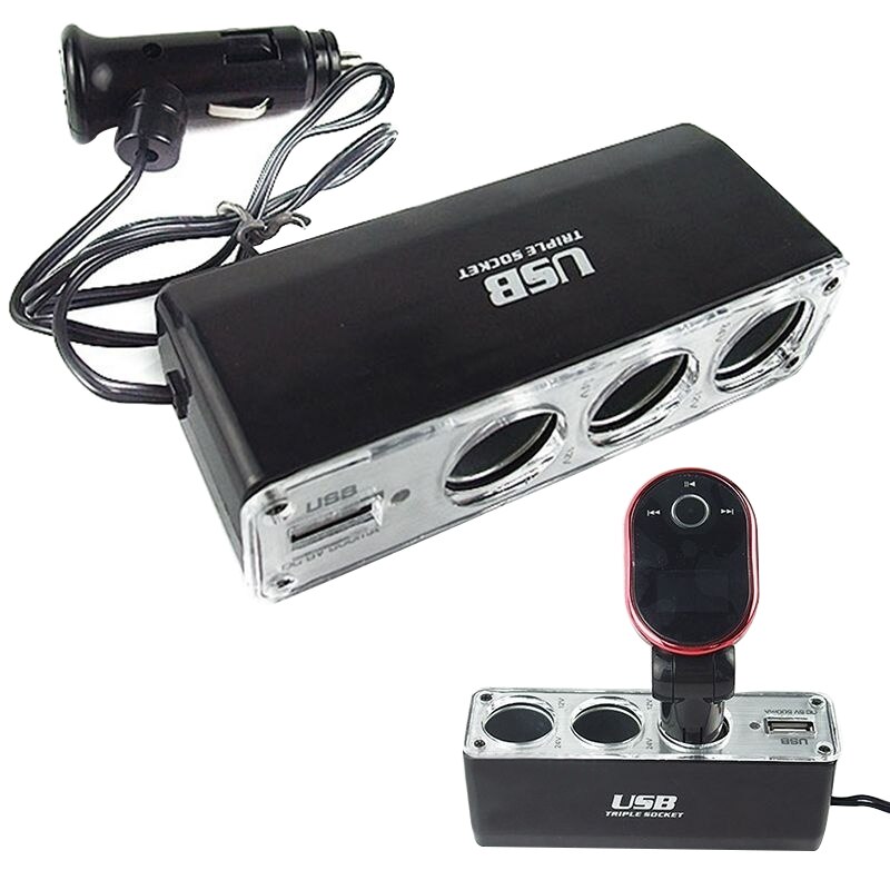 3 weg Multi Sockel Auto Auto Zigarette Leichter Splitter USB Stecker Adapter Ladegerät DC 12V/24V ausgang verdreifachen Adapter Mit USB Hafen