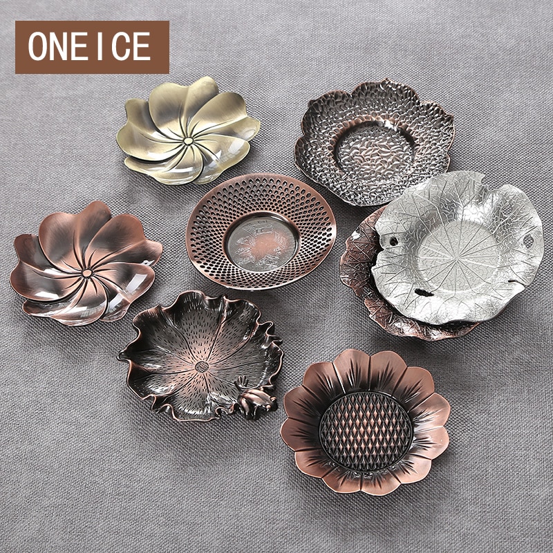 Volle manuelle Kupfer tasse Zinn eisen kupfer untertasse Bronze- Untersetzer Lotus blatt Tee matten Tee Tee Zubehör