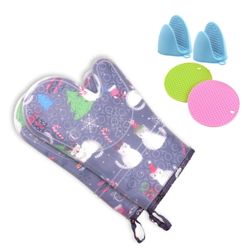 Silikon Ofen Handschuhe Hitze Besteändig Mit Nicht-Unterhose Backofen Handschuhe 1 Paar und 2 Silikon Topf Halfter und 2 heißer Pads für Backen