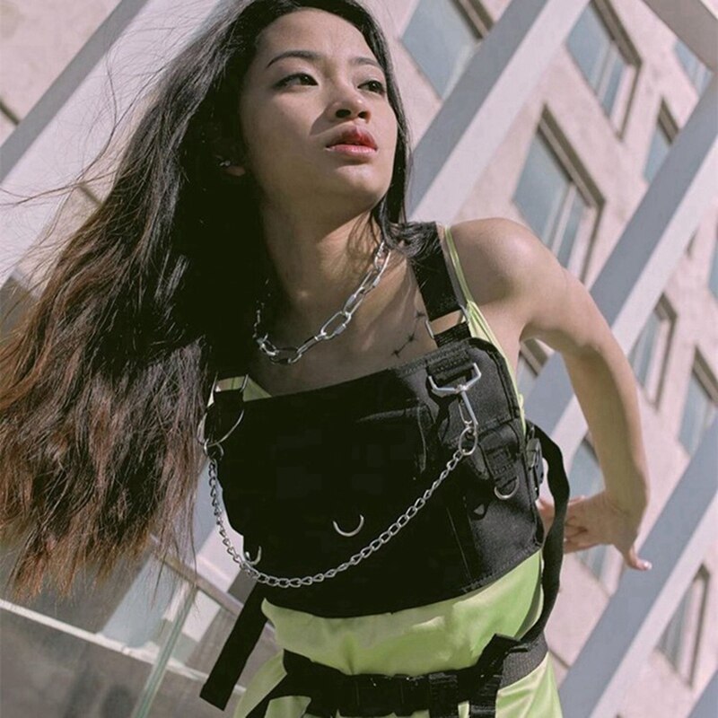 2 Stck Straße Stil Hüfte-hüpfen Weste Tasche Flut Männlichen Brust Tasche Weste Tasche Persönlichkeit Werkzeug Männer Weste Tasche schwarz, a & B