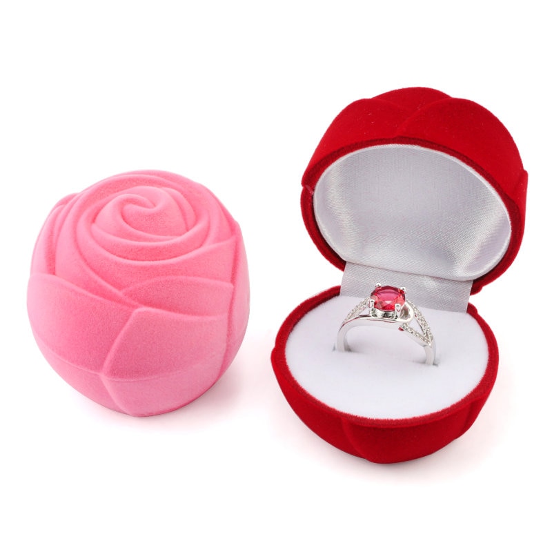 1 stück Rosa/rot Rose Blume schmuck Kasten Samt hochzeit Ring Kasten Halskette Anzeige Kasten Container fallen für schmuck Verpackung